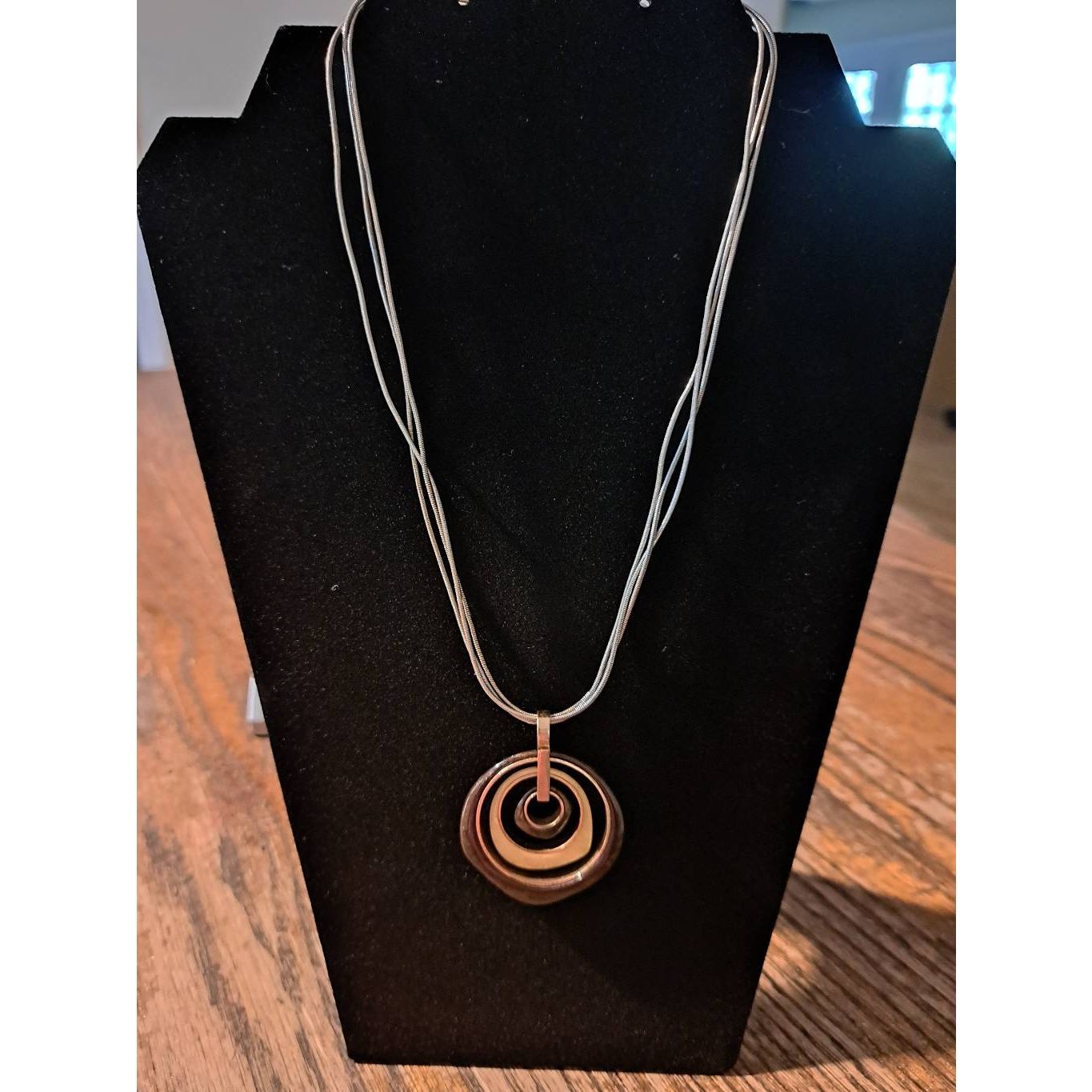 Vintage Rmn Roman Triple Strand Necklace 18 Silver Gold Tone Circle Pendant 32$
